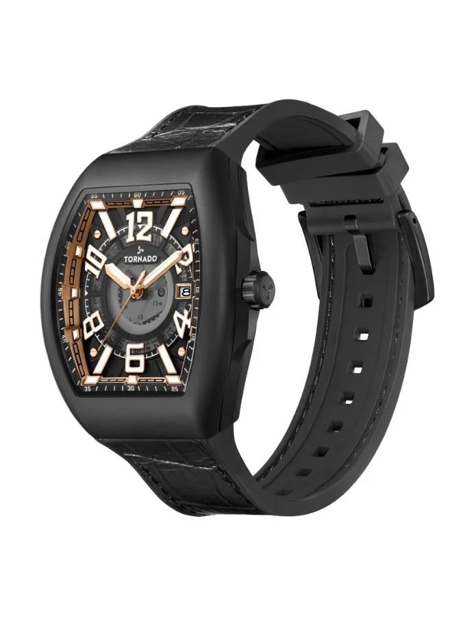 تورنيدو Men's Leather Analog Display Watch T25001-BLBB - 44mm